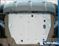 Защита картера + КПП + комплект крепежа, RIVAL, Алюминий, Land Rover Evoque 2011-2019, V - все/Discovery Sport 2014-2017, V - 2.0(240л.с.); 2.2d (188л.с.); 2.2d (150л.с.)/Discovery Sport 2017-2019, V - 2.0d(150л.с.); 2.2d (150л.с.); 2.0d (180л.с.)/Jaguar E-Pace2017-, V - 2.0d(150л.с.); АКПП; полный привод